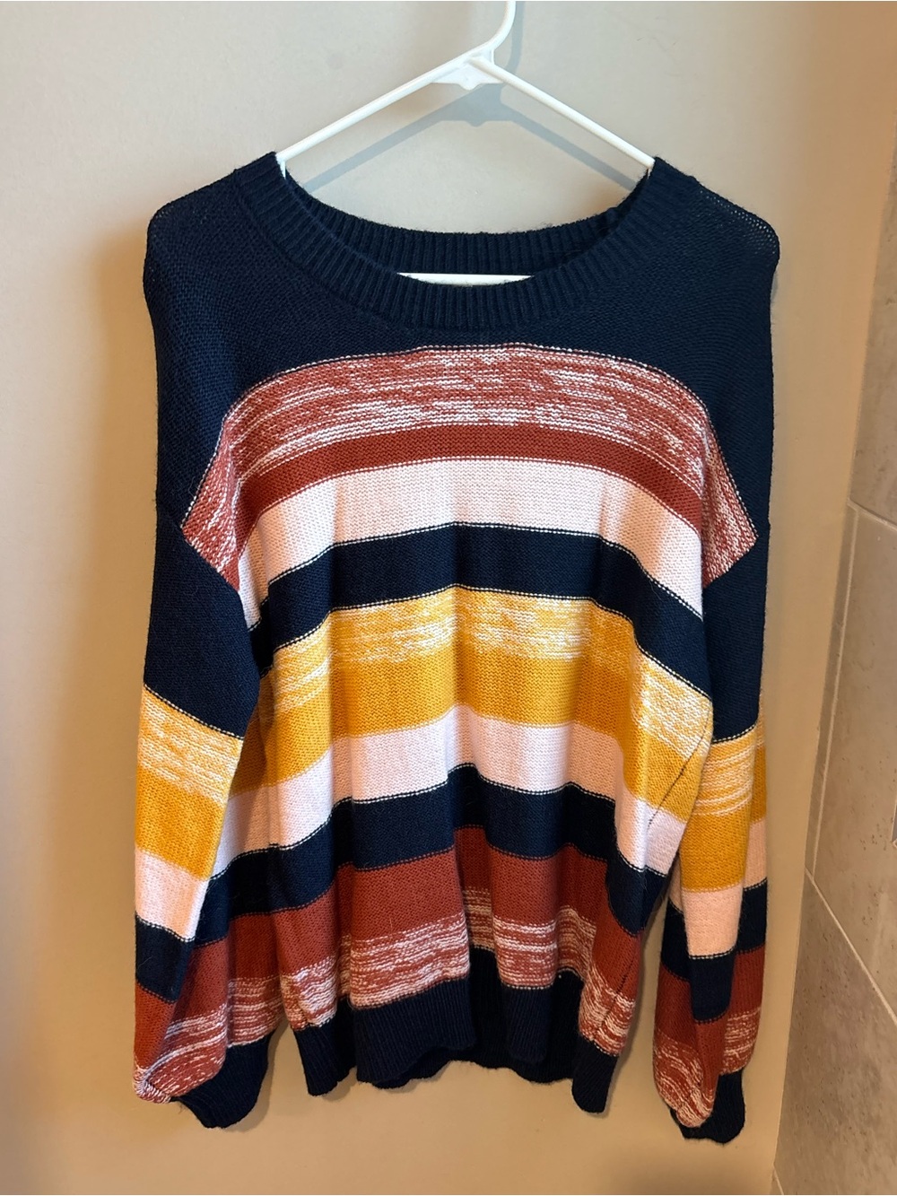 Hem & Thread Striped Crewneck Sweater in Navy, Mustard & Rust